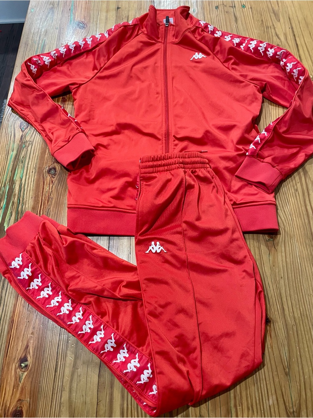Kappa 222 Banda Tracksuit Set XL Mens Red Orange Full Zip Track Jacket Pants EUC